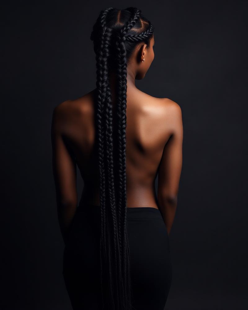 Long knotless braids back view
