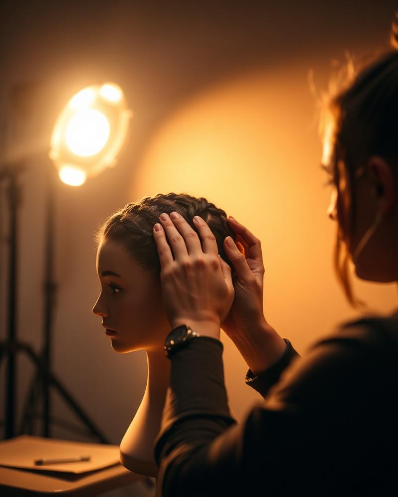 Student practicing braiding